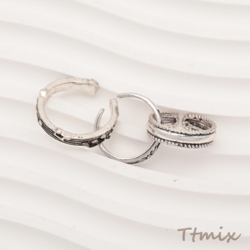 デザインリング 細身 バリエーション豊富 ヴィンテージ風 アンティークシルバー メタルリング オープンリング 全6種（1個）