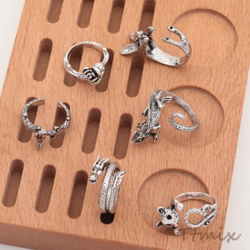 デザインリング アニマルモチーフ ヴィンテージ風 アンティークシルバー メタルリング オープンリング 全6種（1個）