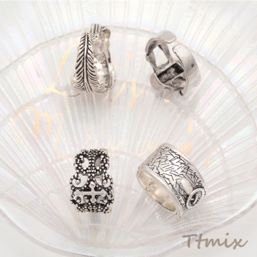 デザインリング 幅広 ワイド 不規則 ヴィンテージ風 アンティークシルバー メタルリング オープンリング 全4種（1個）