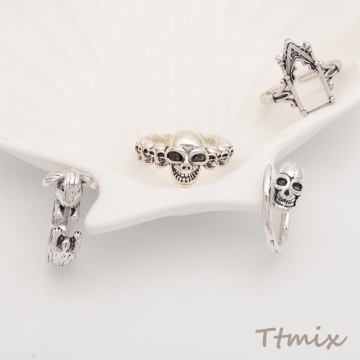 デザインリング ロック風 変形デザイン ヴィンテージ風 アンティークシルバー メタルリング オープンリング 全8種（1個）