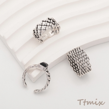 デザインリング 個性的 ヴィンテージ風 アンティークシルバー メタルリング オープンリング 全6種（1個）