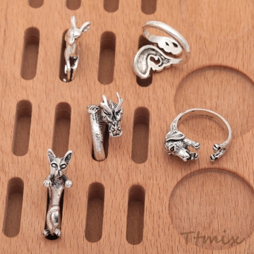 デザインリング ユニーク アニマルデザイン ヴィンテージ風 アンティークシルバー メタルリング オープンリング 全5種（1個）