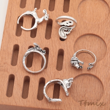 デザインリング ユニーク アニマルデザイン ヴィンテージ風 アンティークシルバー メタルリング オープンリング 全5種（1個）