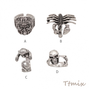 デザインリング 存在感◎ボリュームリング ヴィンテージ風 アンティークシルバー メタルリング オープンリング 全4種（1個）