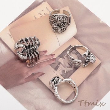 デザインリング 存在感◎ボリュームリング ヴィンテージ風 アンティークシルバー メタルリング オープンリング 全4種（1個）