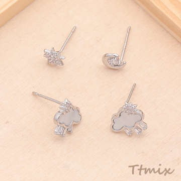 デザインピアス 雲 月 星 ジルコニア スタッドピアス 3種（1セット）