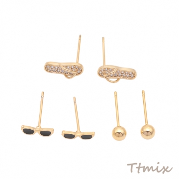デザインピアス サンダル サングラス ラインストーン スタッドピアス 3種（1セット）