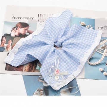 シュシュ ブルー カントリー風 スカーフリボン チェック模様 髪飾り 髪留め ヘアゴム ヘアアクセサリー（1ヶ）