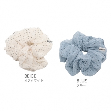 シュシュ チェック＆ドット柄 シアーチュール シュシュ 髪飾り 髪留め ヘアゴム ヘアアクセサリー（1ヶ）