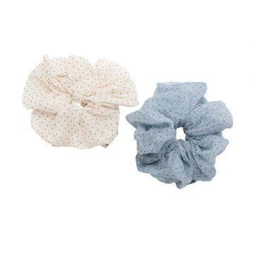 シュシュ チェック＆ドット柄 シアーチュール シュシュ 髪飾り 髪留め ヘアゴム ヘアアクセサリー（1ヶ）