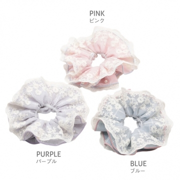 シュシュ 2層デザイン チェック柄 パール付き 髪飾り 髪留め ヘアゴム ヘアアクセサリー（1ヶ）