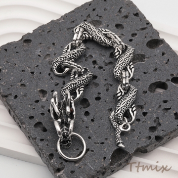 ブレスレット ヴィンテージ風 ドラゴン 龍 ワイルド アンティーク調 メタルチェーンブレスレット 3種（1本）