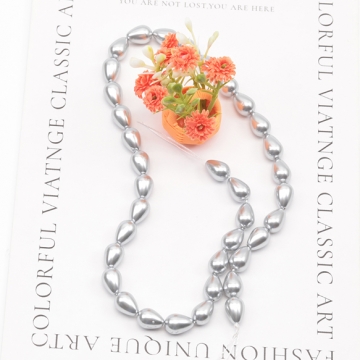 ガラスパール グレー しずく型 縦穴 染色 カラービーズ パール調ガラスビーズ 2種（6ヶ）