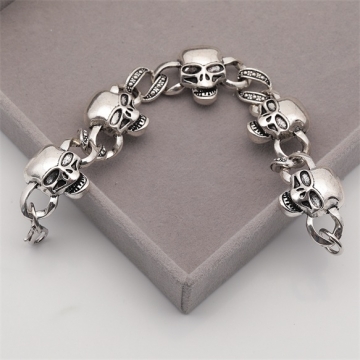 ブレスレット ヴィンテージ風 骸骨モチーフ スカル アンティーク調 メタルチェーンブレスレット 4種（1本）