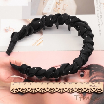 カチューシャ ツイスト編み コーム付き キラキラ ラインストーン ヘアバンド 髪飾り ヘアアクセサリー 約13cm（1ヶ）