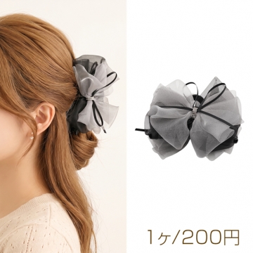 バンスクリップ チュールリボン ラインストーン付き 髪飾り 髪留め ヘアゴム ヘアアクセサリー 約12cm（1ヶ）