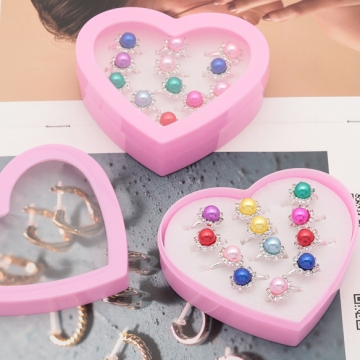 キッズ用リング ランダム カラーパール風 子ども用 おもちゃの指輪 オープンリング 外径約17mm内径約15mm（1ケース）