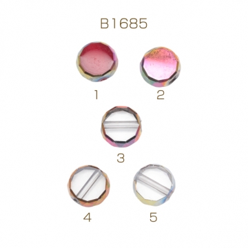 ガラスビーズ コイン型 レガラスビーズ コイン型 レッド/クリア オーロラメッキの縁 多面カット 研磨加工 フラットビーズ 約10mm（4ヶ）