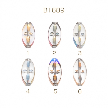 ガラスビーズ コイン型 ライス型 オーバル クリア オーロラメッキの縁 研磨加工 フラットビーズ 約10×20mm（4ヶ）