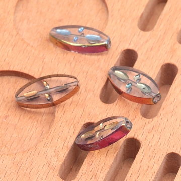 ガラスビーズ コイン型 ライス型 オーバル クリア オーロラメッキの縁 研磨加工 フラットビーズ 約10×20mm（4ヶ）