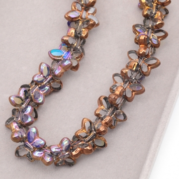 ガラスビーズ 蝶々 バタフライ クリア オーロラメッキの縁 研磨加工 フラットビーズ 約11×20mm（4ヶ）