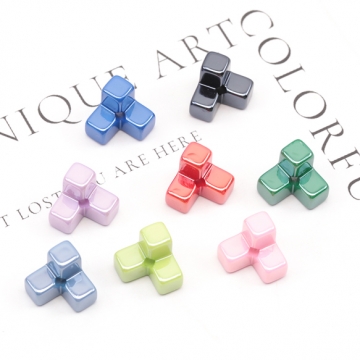 アクリルビーズ ブロック風 スクエア 穴中央 光沢感 ツヤあり 立体 アクリルパーツ カラーランダム 約10×13mm（6ヶ）