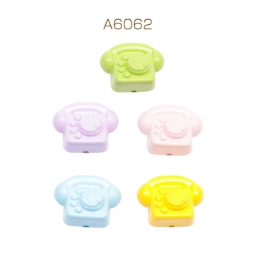 アクリルビーズ 電話 レトロ風ダイヤル式 カラフル カラーランダム 約24×30mm（4ヶ）