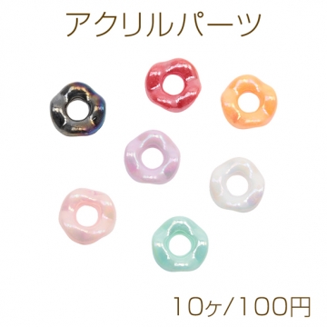 アクリルパーツ ドーナツ型 不規則O型 エナメル 光沢感 カラーランダム 約12mm（10ヶ）
