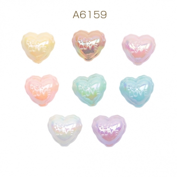 アクリルビーズ ぷっくりハート HOT LOVE フチフリル風 縦穴 オーロラカラー カラーランダム 約18×19mm（6ヶ）