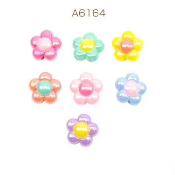 アクリルビーズ ぷっくりフラワー バイカラー 縦穴 オーロラカラー カラーランダム 約16mm（10ヶ）