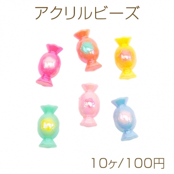 アクリルビーズ ぷっくりキャンディ フラワー模様 縦穴 オーロラカラー カラーランダム 約10×20mm（10ヶ）