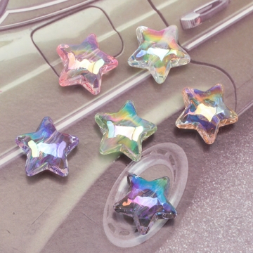 アクリルビーズ ぷっくりスター 星 宇宙 クリア オーロラカラー アクリルパーツ カラーランダム 約19mm（6ヶ）