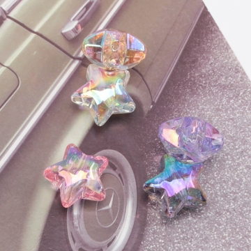 アクリルビーズ ぷっくりスター 星 宇宙 クリア オーロラカラー アクリルパーツ カラーランダム 約19mm（6ヶ）