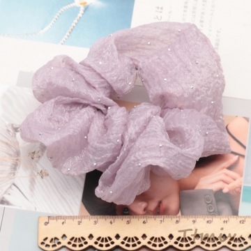 シュシュ ラインストーン付き シアー 透け感 髪飾り 髪留め ヘアゴム ヘアアクセサリー 約11cm（1ヶ）