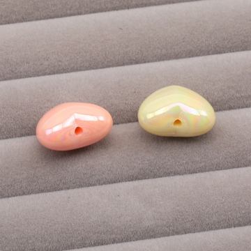 アクリルビーズ ぷっくりハート 縦穴 オーロラカラー 光沢感 カラーランダム 約18×19mm（6ヶ）
