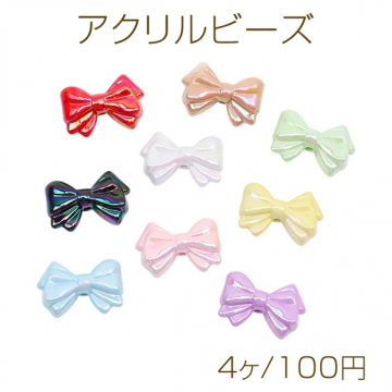 アクリルビーズ リボン 縦穴 カラフル オーロラカラー カラーランダム 約21×31mm（4ヶ）
