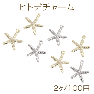 ヒトデチャーム 海洋モチーフ 表面凹凸加工 カン付き 半面 メタルチャーム 約24×27mm（2ヶ）