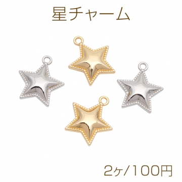 星チャーム ぷっくりスター 星モチーフ 宇宙チャーム フチあり メタルチャーム 約17×20mm（2ヶ）