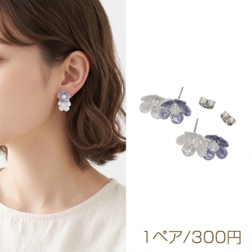 デザインピアス 二連フラワー ジルコニア付き 花びら お花 シルバーカラー スタッドピアス メタルピアス 約13mm（1ペア）