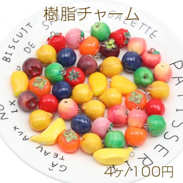 樹脂チャーム フルーツチャーム カラフル 3D ハンドメイド アクセサリーパーツ (ランダム4ヶ)