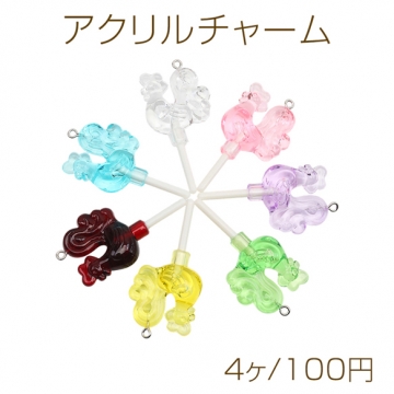 アクリルチャーム ニワトリ 風見鶏風 クリア 1カン付き カラーランダム 約26×52mm（4ヶ）