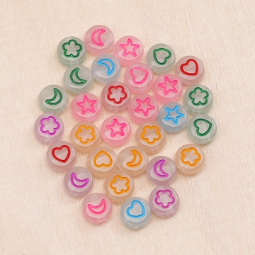 アクリルビーズ ミックス 星 月 フラワー ハート コイン型 ラメ クリア 蓄光 カラーランダム 約7mm（10g）