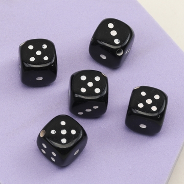 アクリルビーズ サイコロ ダイス 立方体 カド通し 斜め通し穴 ブラック×ホワイト 約12mm（10ヶ）