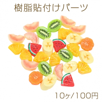 樹脂貼付けパーツ フルーツ スライス 果物 ミニチュア 食品サンプル風 レジン デコパーツ カボション 種類ランダム（10ヶ）