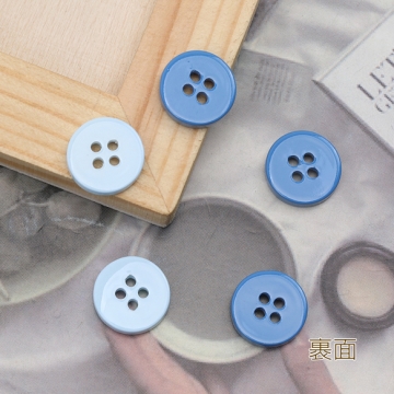 手芸ボタン 丸型 4穴 ラウンド 服飾パーツ 樹脂製 シンプル 無地 ブルー系 約13mm（10ヶ）