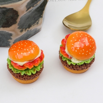 樹脂貼付けパーツ ハンバーガー 食品サンプル風 ミニチュア デコパーツ ハンドメイド素材 約29×32mm（2ヶ）