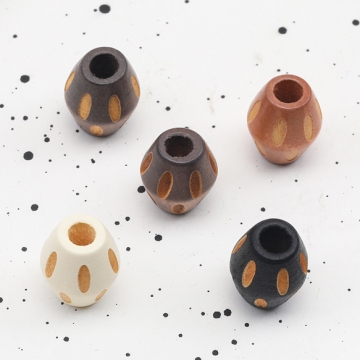 ウッドビーズ タル型 オーバル柄 彫刻模様 アンティーク風 木製 カラーミックス 約13×17mm（10ヶ）