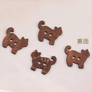 ウッドボタン ねこモチーフ 猫 二つ穴ボタン 木製 服飾パーツ 約17×20mm（10ヶ）