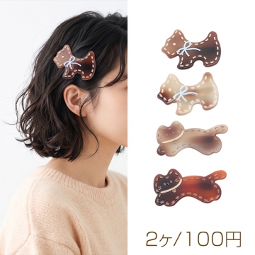 ヘアクリップ ステッチ風 犬 イヌ 猫 ネコ 動物モチーフ アセテート 髪飾り ヘアアクセサリー 4種（2ヶ）