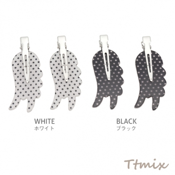 ヘアクリップ モノトーン ドット柄 髪飾り ヘアアクセサリー 約26×73mm（2ヶ）